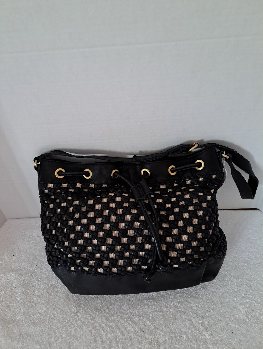 Marta Ponti Black Woven Drawstring Shoulder Bag